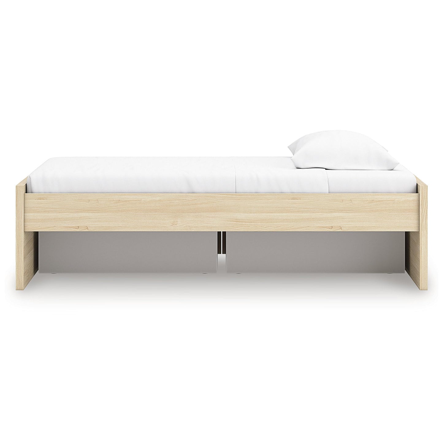 Signature Design by Ashley Onita Scandinavian 2-Drawer Twin Platform Bed with 1 Side Storage, Foundation or Box Spring Not Needed, Light Brown