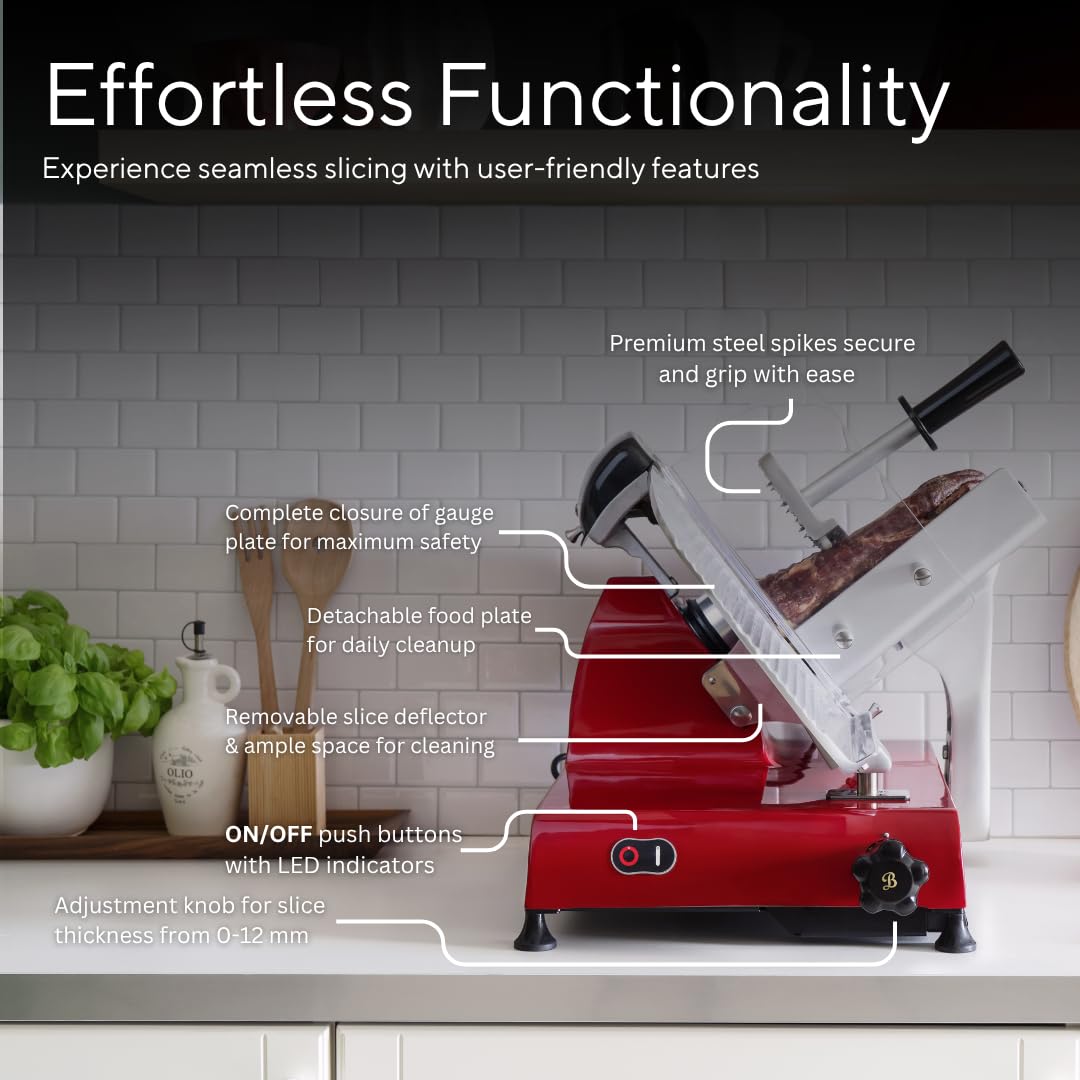 VBI Milano 1898 Red Line 250 Electric Food Slicer | 10" Blade | Perfect Cuts & Reduced Waste | Built-In Sharpener | Premium Kitchen Appliance | Italian Heritage Since 1898 (Black)