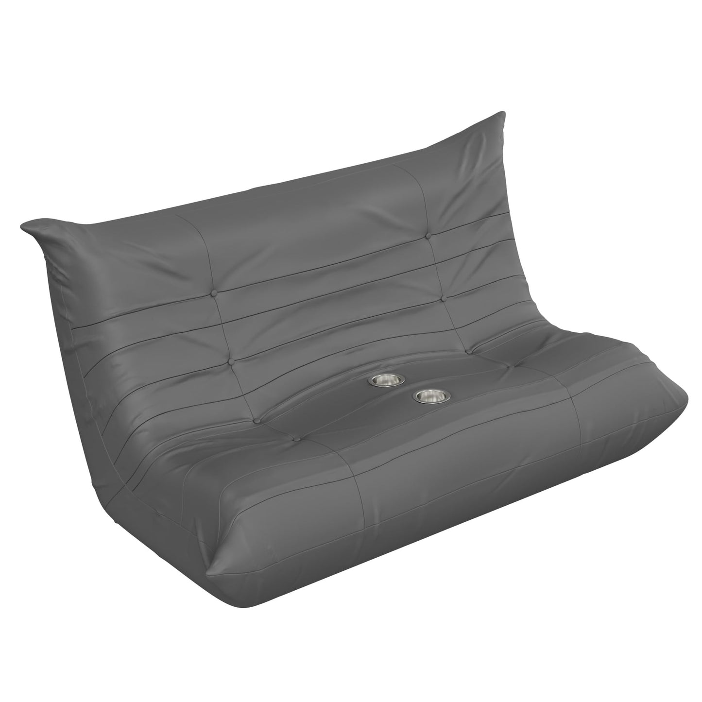 YESHOMY Boneless Loveseat Couch, Oversized Ergonomic Floor Sofa Couch, Durable PU Leather Sofa with Cup Holders, No Assembly Fireside Couches for Living Room, Bedroom (Gray)