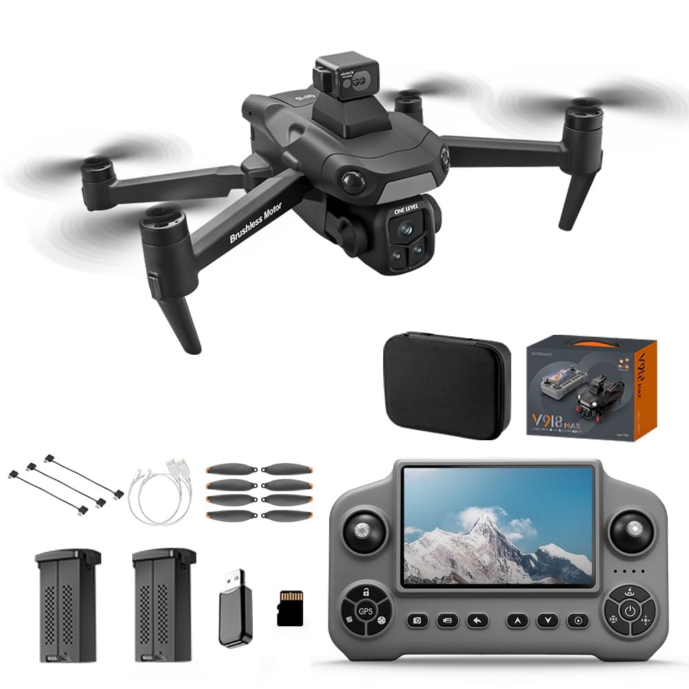 V918 GPS Drone with Camera for Adults 4K, RC Drones with 5 inch HD Screen, 50 Mins Flight Time, 3KM Long Control Range, 360° Obstacle Avoidance, Headless Mode, Auto Return, Circle Fly and Follow Me, Lightweight and Foldable Quadcopter for Beginner Gifts T