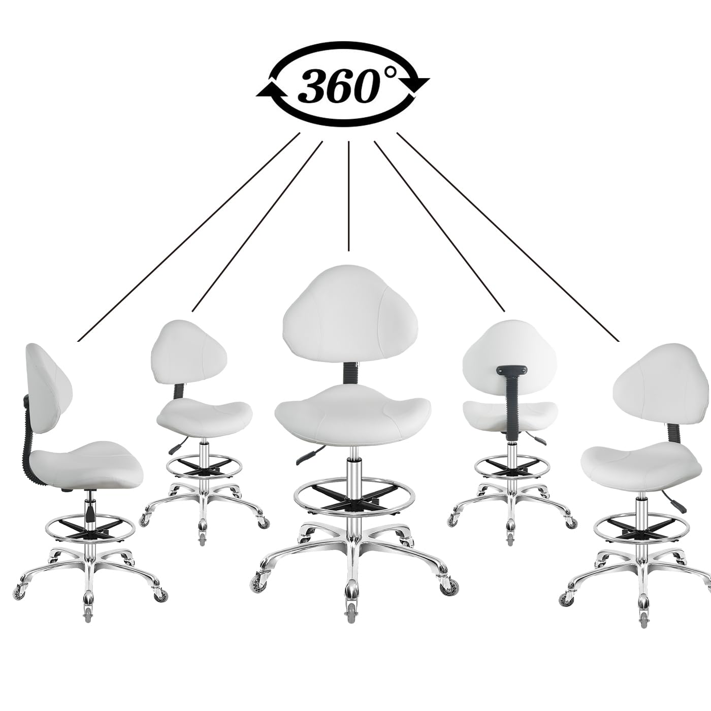 Nazalus Rolling Swivel Drafting Chair Adjustable Heavy Duty (400lbs) Lumbar Support Task Chair for Home Desk Studio Design Lab(Triangular Back White)