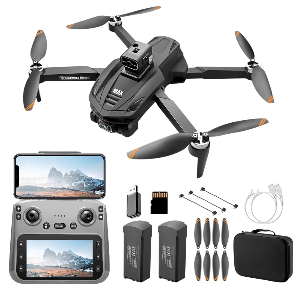 V168 Pro MAX GPS Drones with Camera for Adults 4K, RC Drone with 4.5" HD Screen on Controller, 60 Mins Flight, Long Range Transmission, 360° Obstacle Avoidance, Follow Me, Auto Return, Brushless Motor, QuickShots, Lightweight and Foldable Quadcopter for B