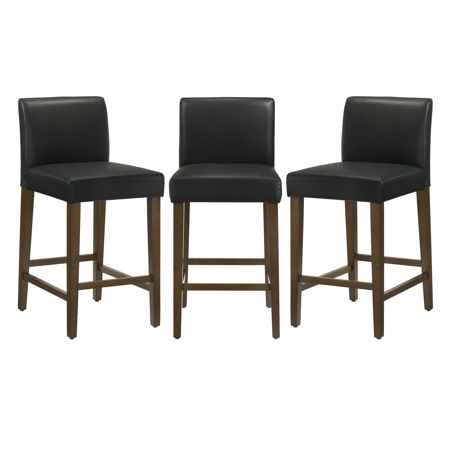 CHITA Counter Height Bar Stools Set of 3, 27" H Seat Height Upholstered Barstools, PU Leather in Black