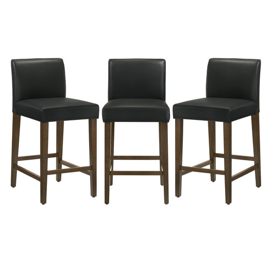 CHITA Counter Height Bar Stools Set of 3, 27" H Seat Height Upholstered Barstools, PU Leather in Black