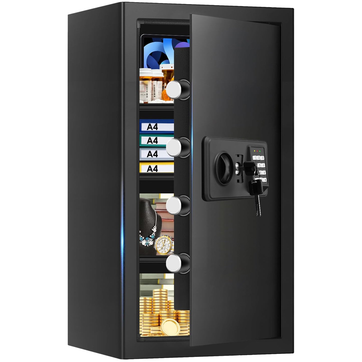 6.0 Cub Large Home Safes Fire and Waterproof, Anti-theft Fire Proof Safe Box with Digital Keypad, Key Lock and 3 Removable Shelves, Security Safes Fireproof Waterproof for Home Document Valuables