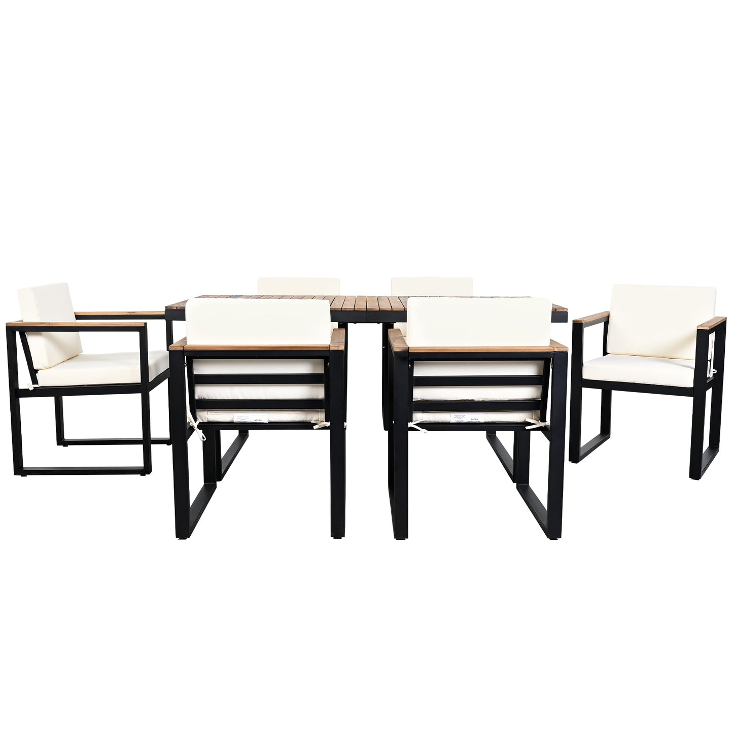 Outdoor Patio Sofa Set 4-Piece with Cushions, Woven Rope Design Seating, Acacia Wood & Steel Frame, Water-Resistant Fabric, 3-Seat Couch, Chairs & Dual-Layer Coffee Table for Garden Balcony, Beige