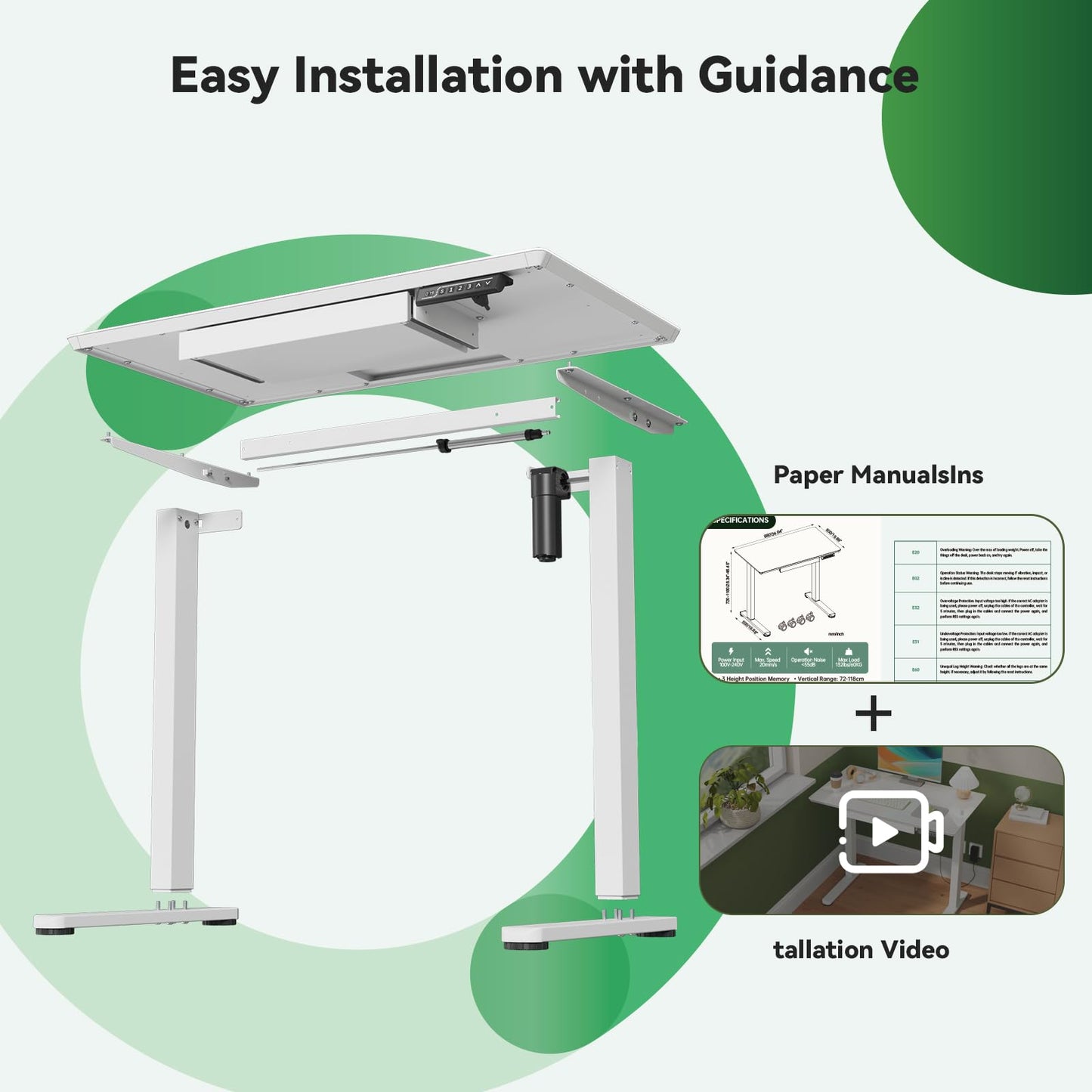 Gibbon Mounts Glass Standing Desk with Drawer, 35×20Inch Whole Piece Height Adjustable Rising Desk, Electric Sit Stand Desk with Wheels, Small Computer Desk, White