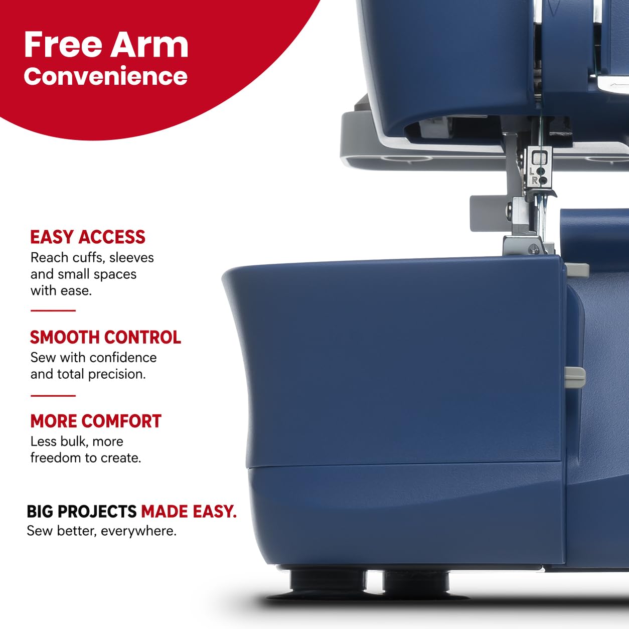 SINGER® S0230 Navy Blue Overlock Serger | 2/3/4 Thread Capability | 1300 Stitches/Min | Color-Coded Threading, Differential Feed, Free Arm, Accessories Included | Professional Seam Finishing