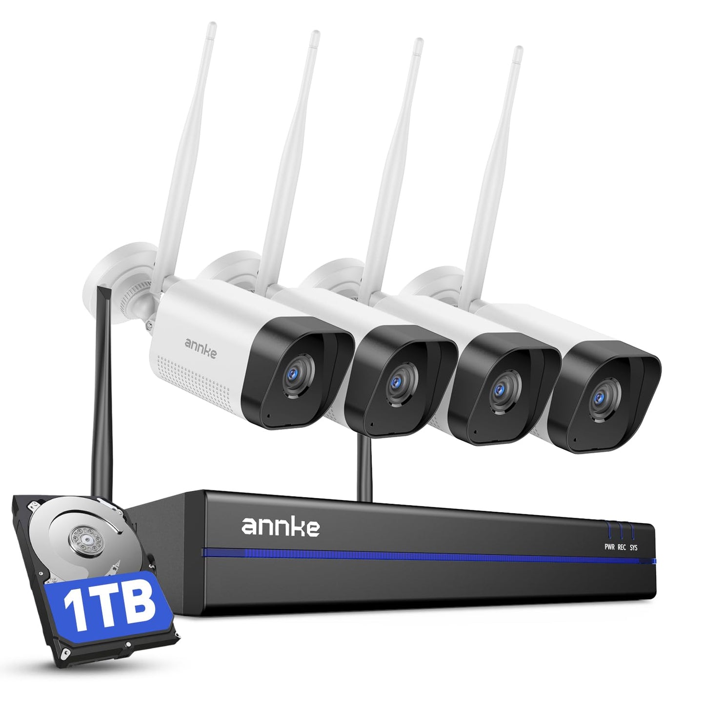 ANNKE Wireless Camera System, 16CH Expandable 4K Security NVR, 4Pcs 3MP Outdoor Cameras(Plug-in Power Required), 2-Way Audio, Dual-Band WiFi, Human Detection, IP66 Waterproof, 24/7 Protection, 1TB HDD