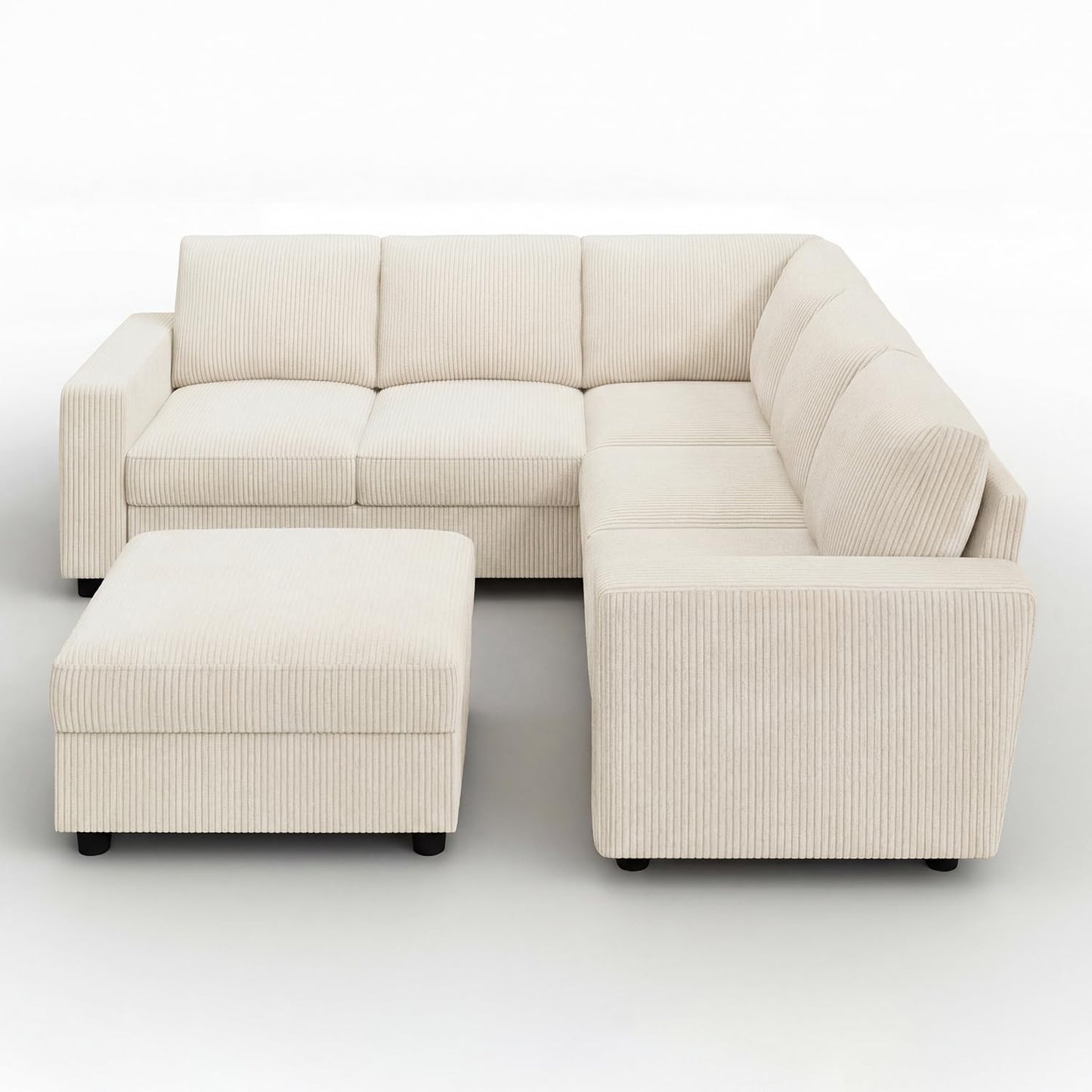 HONBAY Corduroy Sectional Couch with Storage L-Shaped Sectional Couches for Living Room 6 Seater Sectional Sofa, Beige