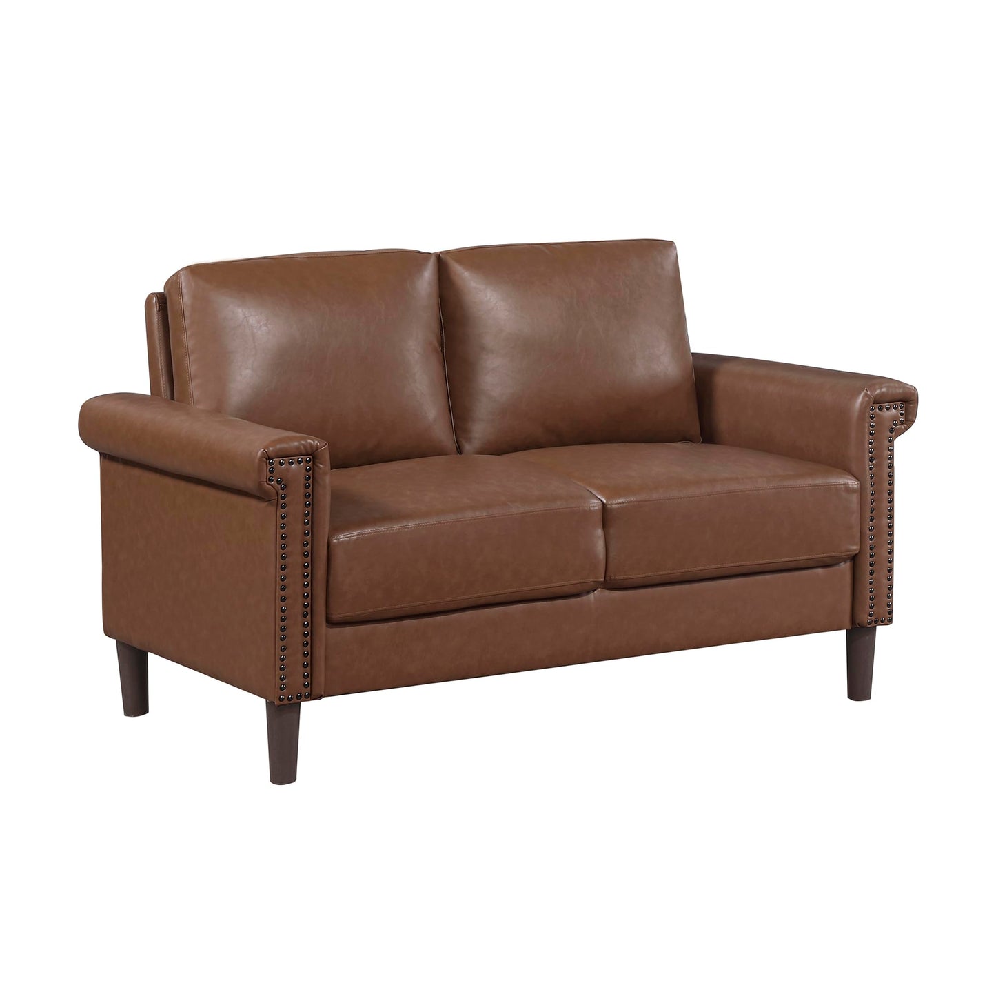 Lexicon 55.5" W Modern Living Room Loveseat - Faux Leather Love Seat with Rolled Arms, Attached Cushions, Nailhead Trim, for Bedroom/Apartment/Office, Easy Assembly, Chocolate