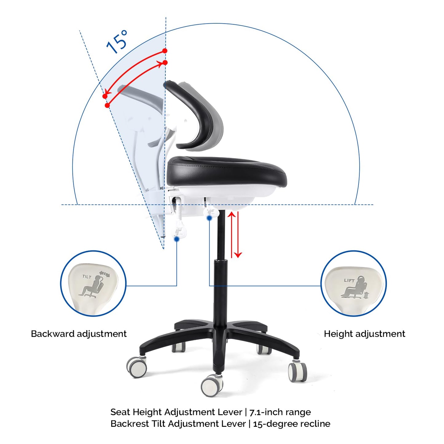 JMU Dental Chair with Back Rest for Medical Clinic Lab, Black