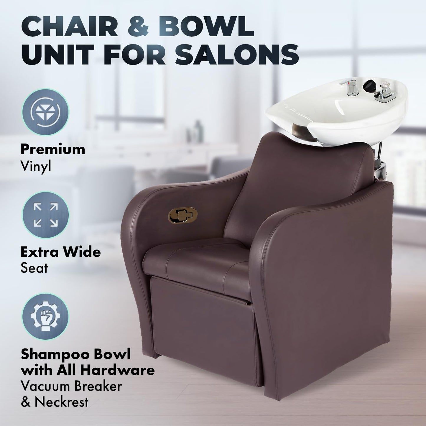 Buy-Rite Lexus Backwash Unit with Tilting White Porcelain Shampoo Bowl, Extra Wide Foam Padded Seat, Kick-Out Leg Rest & Single Handle Faucet - Salon Shampoo Chair, TS-8018B-ESP-WHITEBOWL