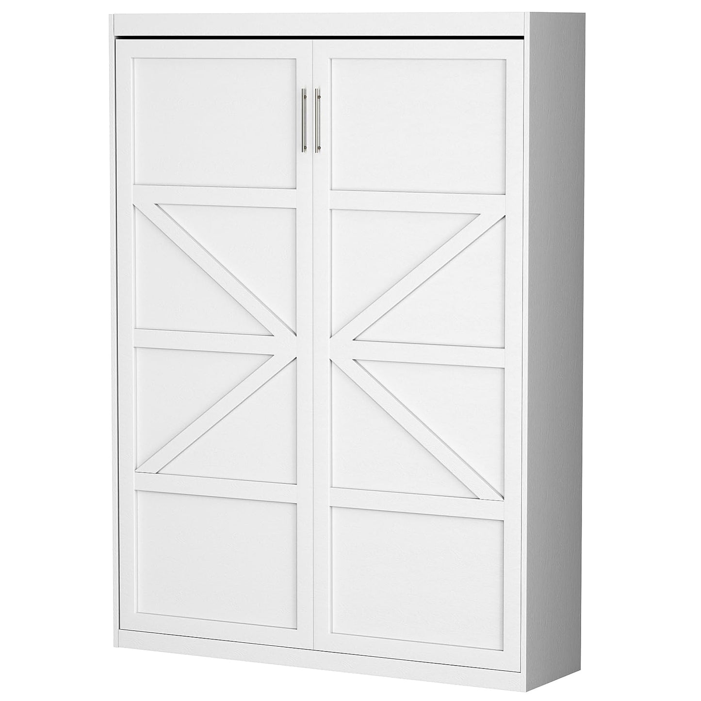 ROOMTEC Full Size Murphy Wall Bed, White, Space-Saving Furniture Bed Frame for Bed Room,Guest Room,Home Office