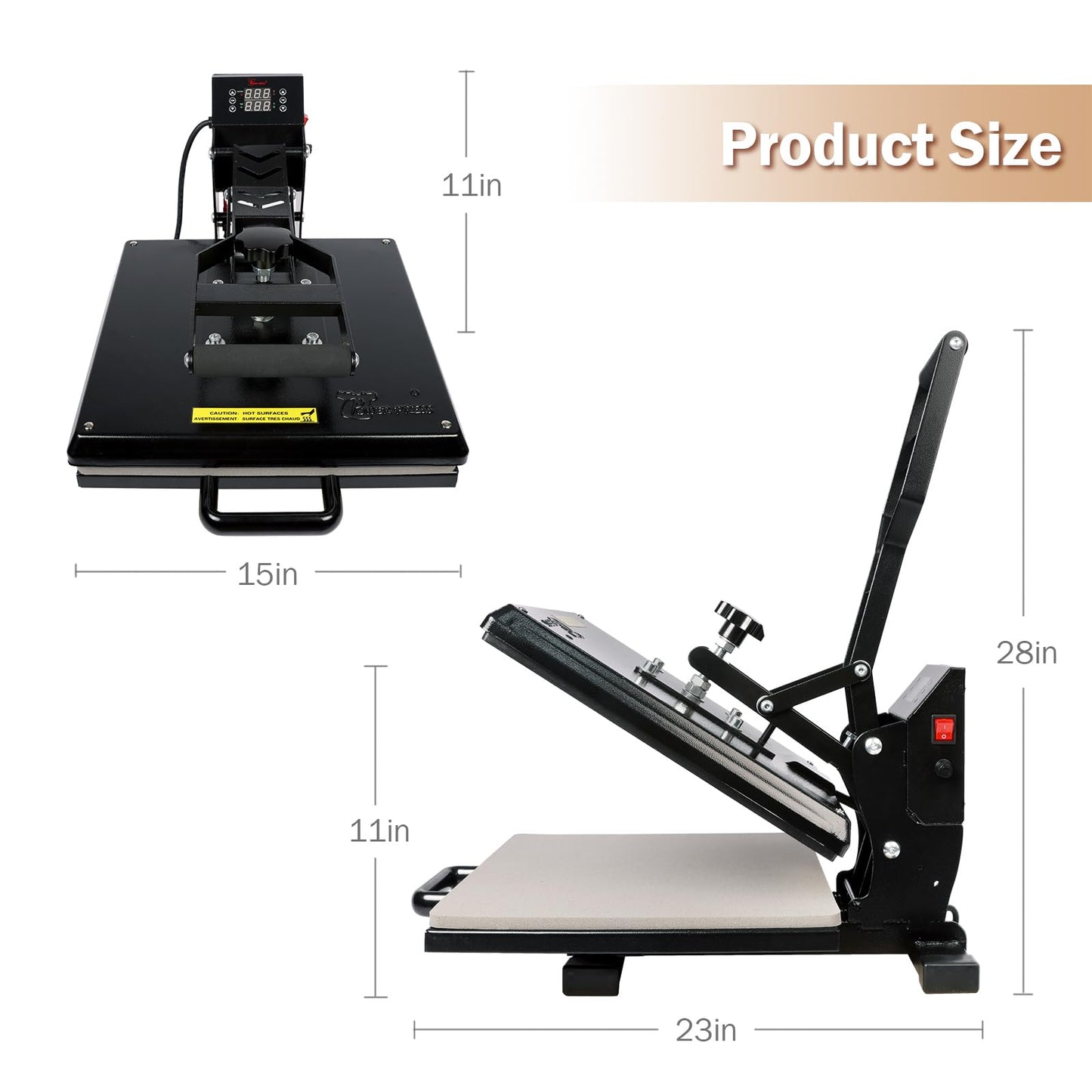 PowerPress Industrial-Quality Digital Sublimation Heat Press Machine for T Shirt, 15x15 Inch, Black