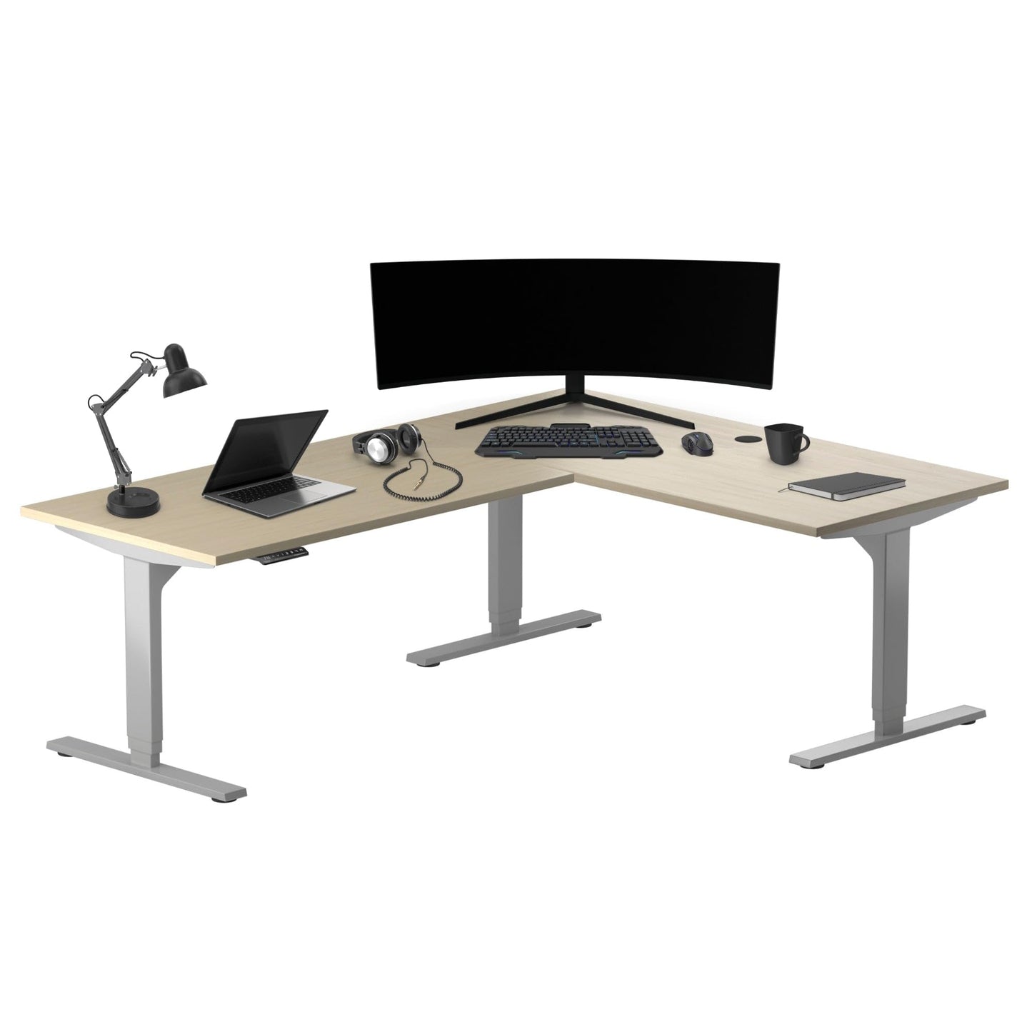 Progressive Desk L Shaped Height Adjustable Standing Desk 78" x 48" - Corner Computer Desk - Electric Stand Up Rising Workstation - Gray Frame/Bright Beech Top