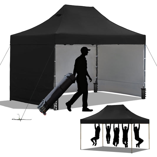 10x15 Heavy Duty Pop Up Canopy Tent, Outdoor Commercial Easy Up Canopy Outdoor Party Tents with 3 Removable sidewalls and Wheeled Bag for Events, Parties, Weddings(Black)