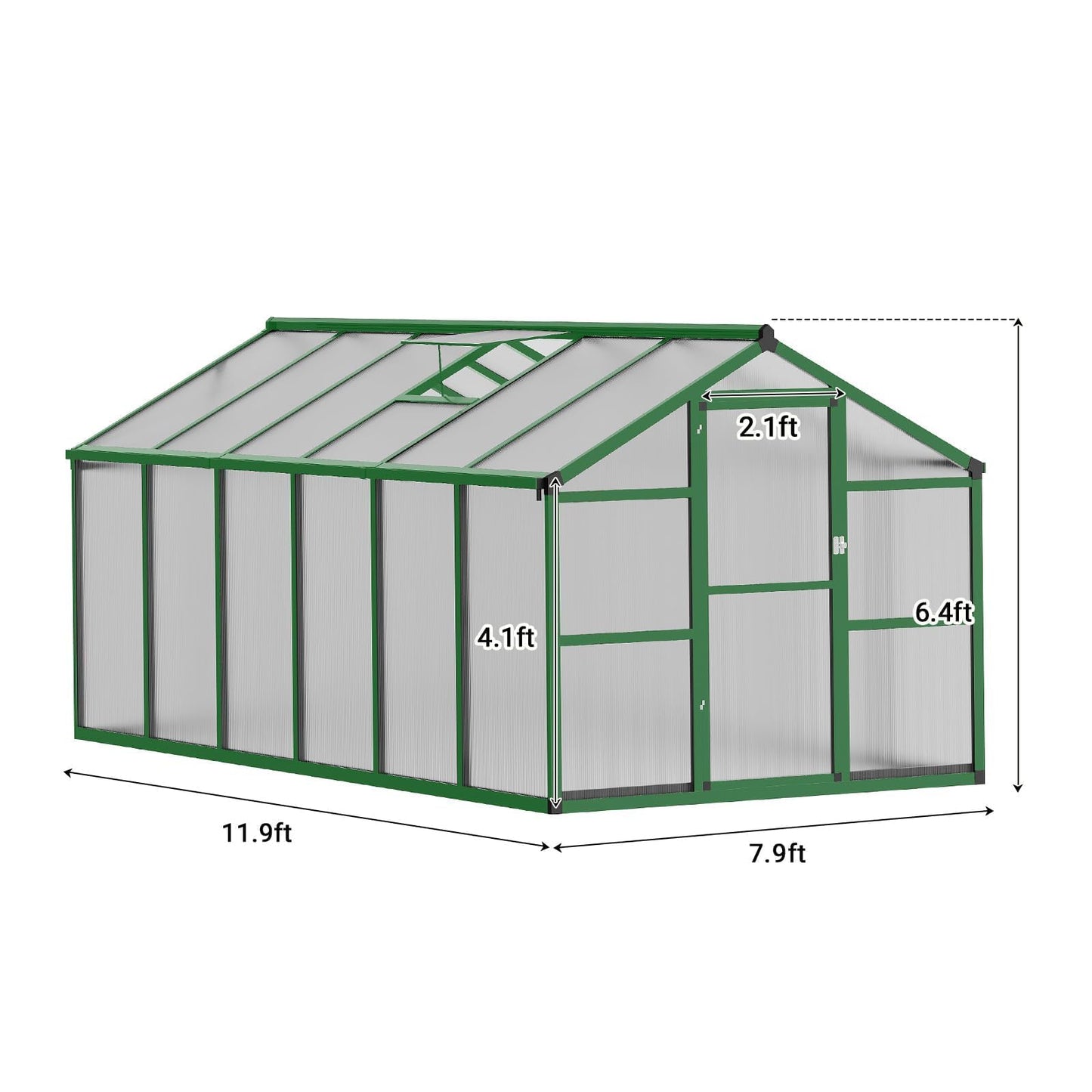 8X12 ft Greenhouse for Outdoors, Walk-in Greenhouse Kit with Aluminum Frame, Polycarbonate Panels, Adjustable Roof Vent, Sliding Door, Secure Lock for Outside Garden, Patio, Backyard