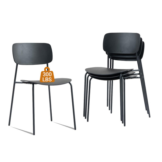 Sidanli Stackable Chairs Set of 4, Waiting Room Chairs with Metal Legs and Ergonomic Plastic Seat, Stacking Office Chairs for Conference Reception Church Banquet, Black