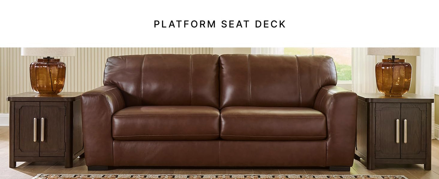 Signature Design by Ashley Creazzo Modern Leather Match Sofa with Loose Seat Cushions and Non-Skid Legs, Dark Brown