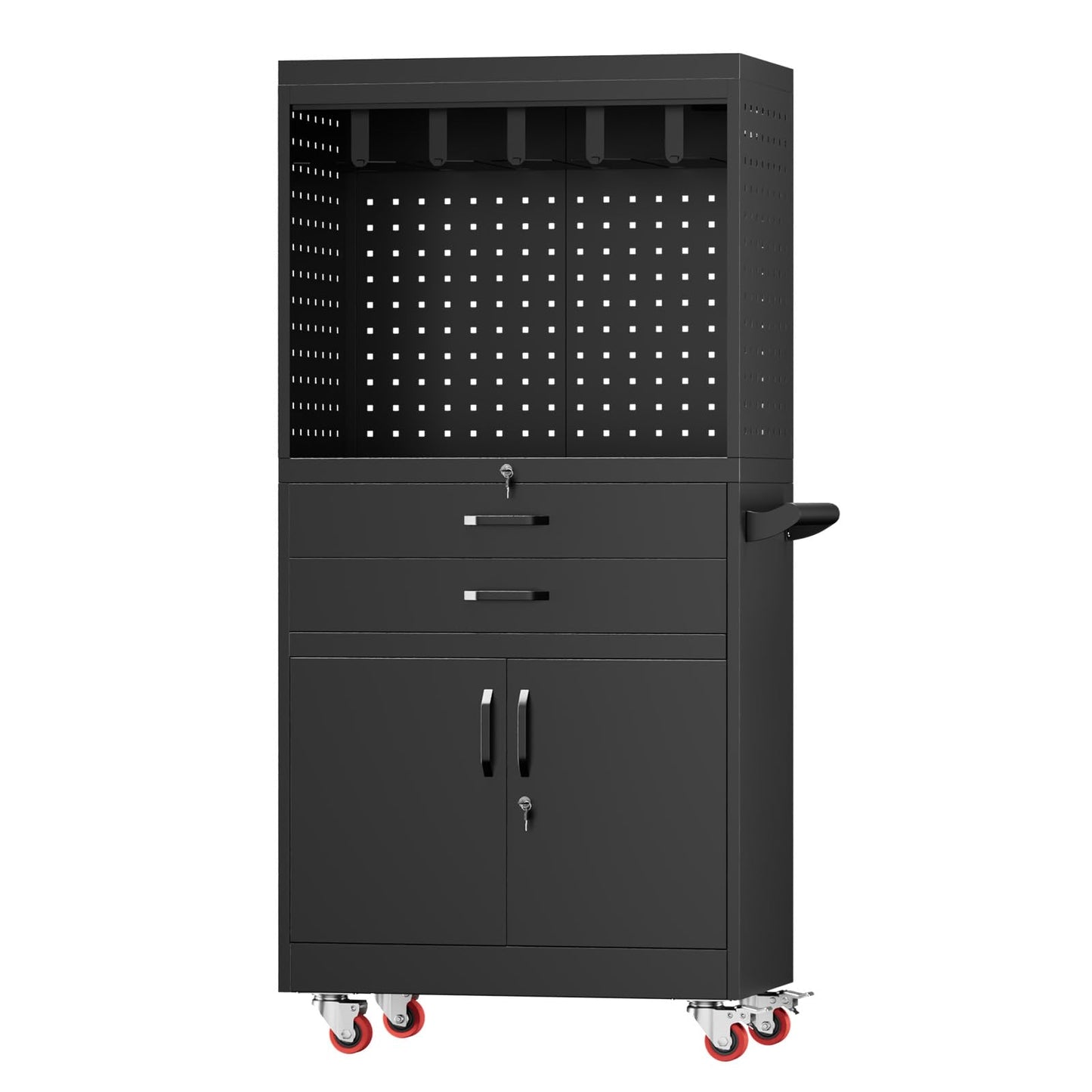 dinwork Professional Mobile Tool Cart with Locking Wheels, Large Storage & Built-in Outlet - Heavy Duty Rolling Workbench for Garage, Workshop, Electric Tool Organization and Moving Jobs
