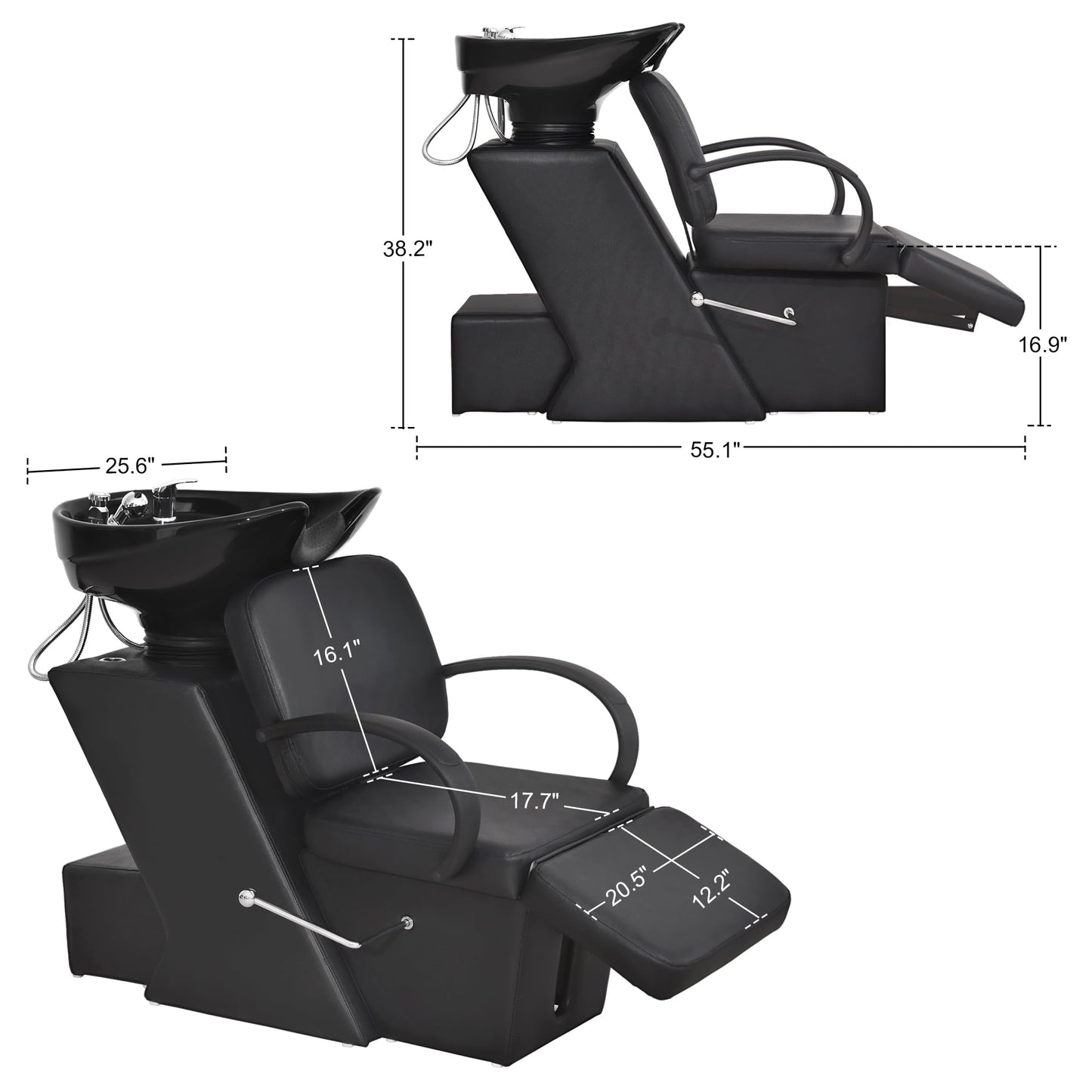 BarberPub Ceramic Bowl Shampoo Chair, Adjustable Backwash Sink, Hair Stylist Barber Chairs for Salon Beauty Spa Tattoo Unit Station 9051