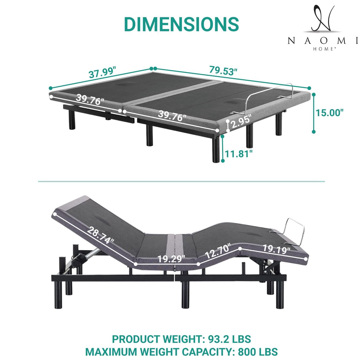 Idealbase adjustable bed frame twin with Lumbar Support & Head Tilt, Foot Incline, Back & Leg Massage, USB Ports, Massage Bed with Wireless Remote, Assembly Needed, Ergonomic Zero-Gravity Smart Bed