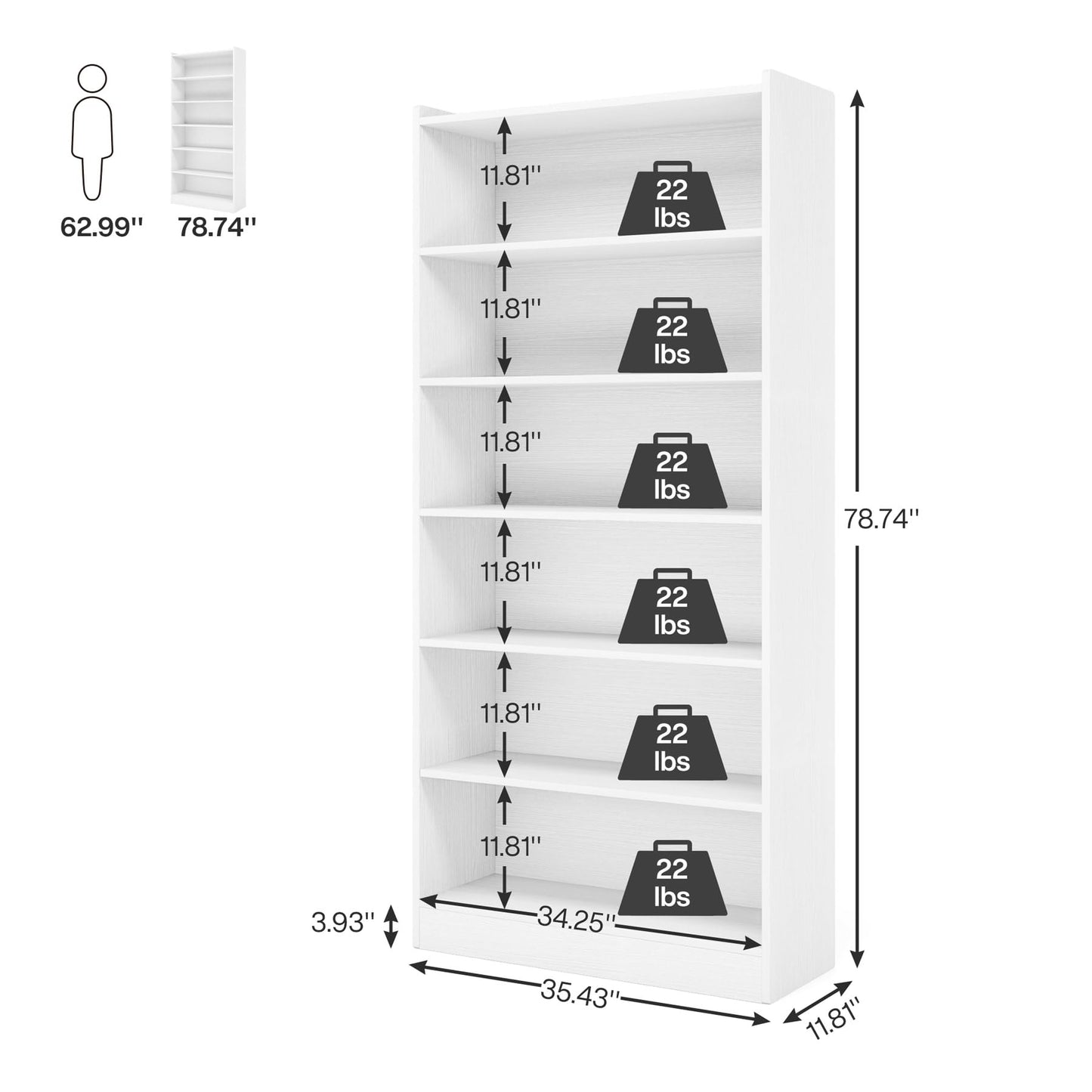 Tribesigns 78-inch Tall Bookcase, Modern 7-Tier White Library Bookshelf with Storage Shelves, Large Open Bookcases Display Shelving Unit for Bedroom Living Room Office