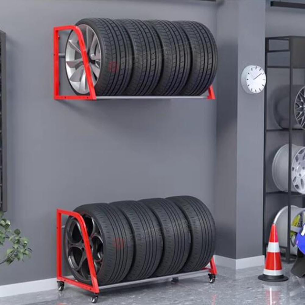Vertical Tire Storage Rack, Rolling Multi-Tire Display Stand, Metal Garage Tire Holder for Efficient Storage, Space-Saving Tire Carrier, Fits
