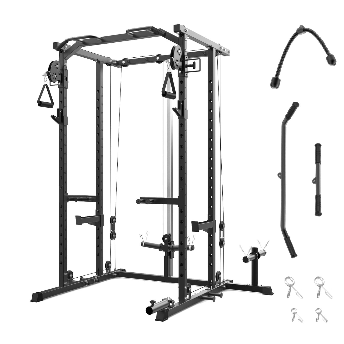 GarveeLife Power Cage,2000LBS All in One Squat Power Rack with Dual Pulley Cable Crossover System,Heavy-Duty Steel Construction Squat Rack for Strength Training