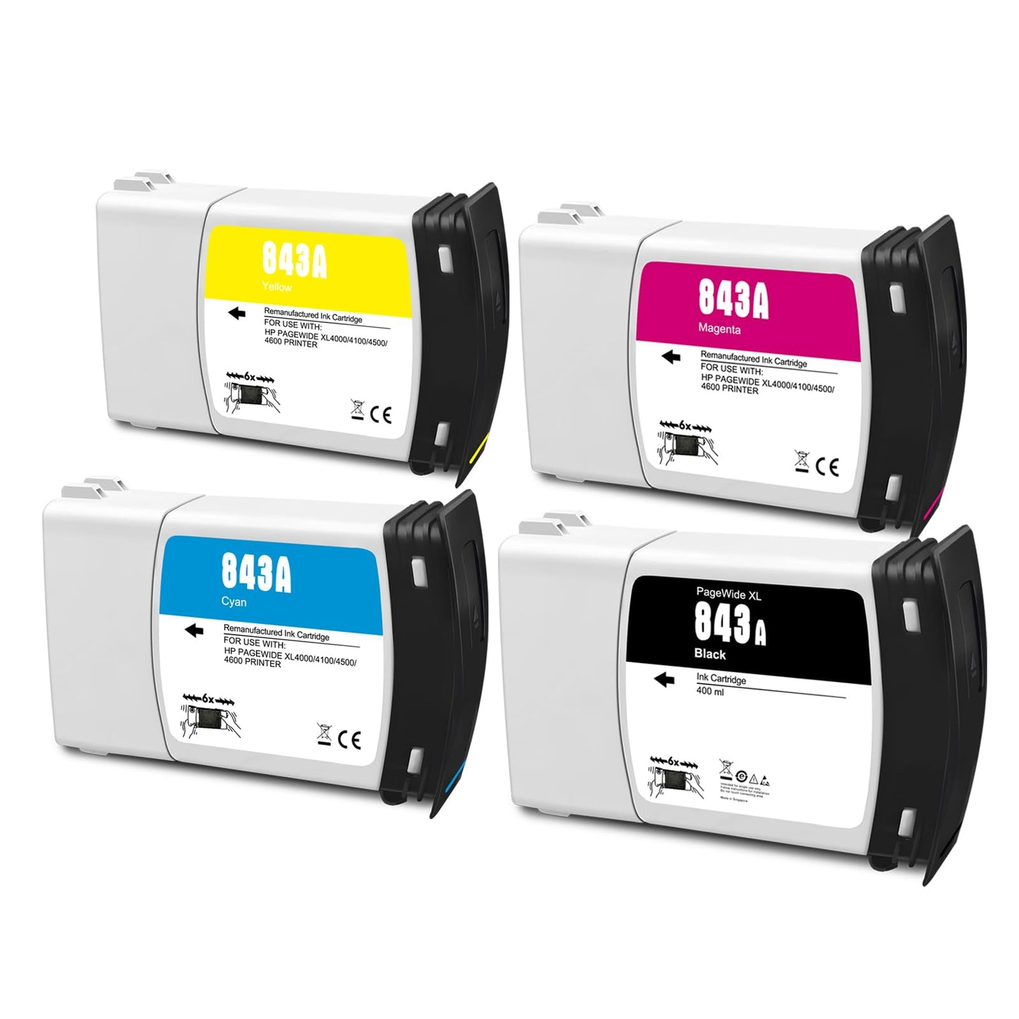 GTPRI Compatible for HP 843A C1Q57A C1Q58A C1Q59A C1Q60A Ink Cartridge 400ML B6Y15A for HP PageWide XL 4000 4100 4500 4600 5000 5100 Wide Format Printer Ink Black Yellow Magenta Cyan