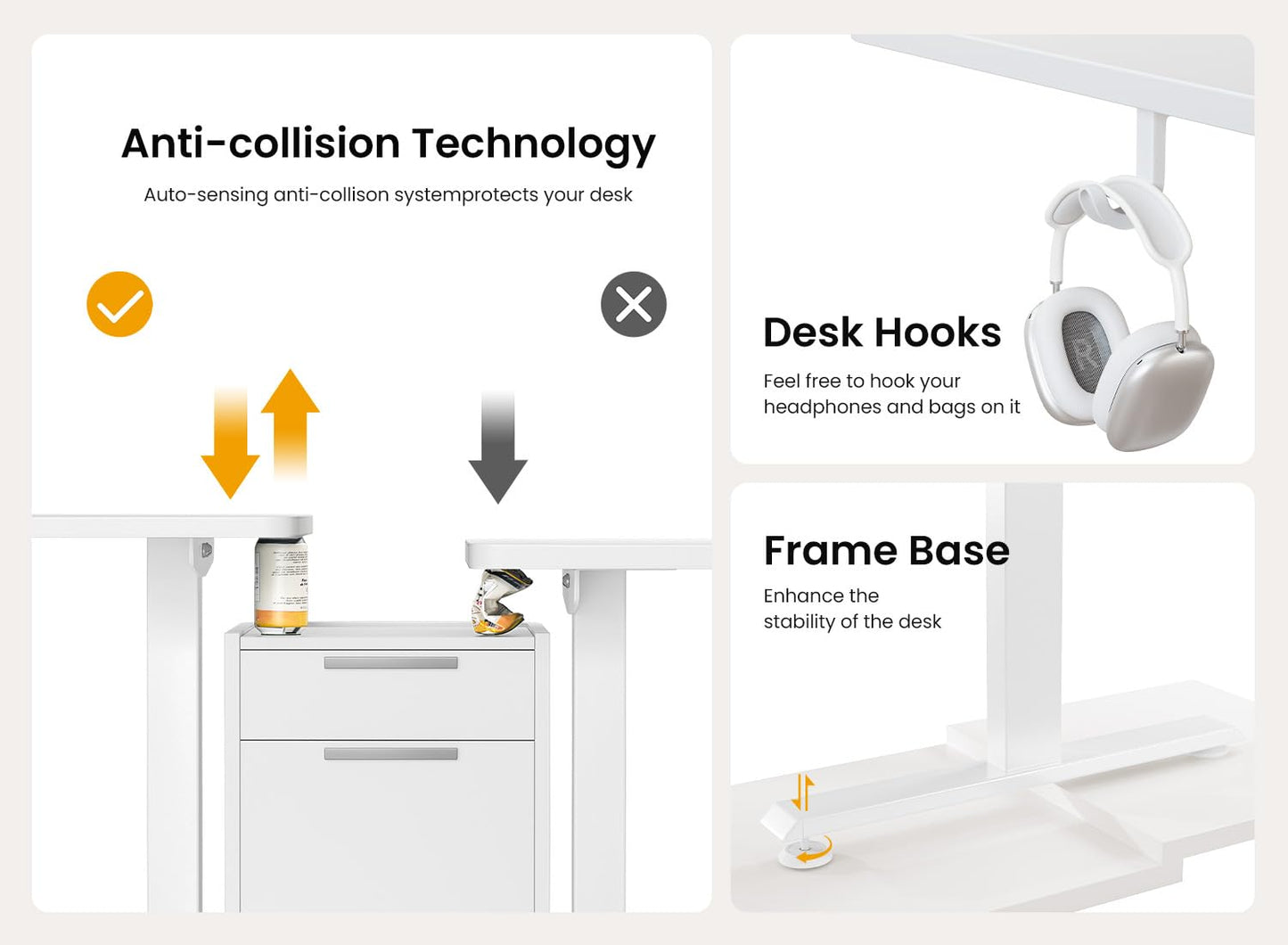 BANTI 63 × 28 Inches Standing Desk, Ergonomic, Electric Height Adjustable, Sit and Stand Up, Computer Desk with a Deeper Desktop, White Frame/Whitetop