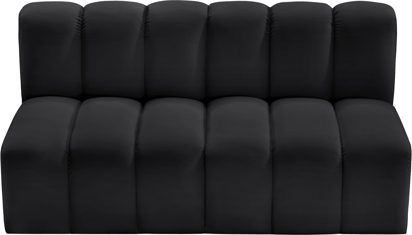 Meridian Furniture 101Black-S2A Arc Collection Modern | Contemporary Modular Sofa with Soft Black Vegan Leather, Deep Channel Tufting, Modular Design, 60" W x 31" D x 30" H, Black