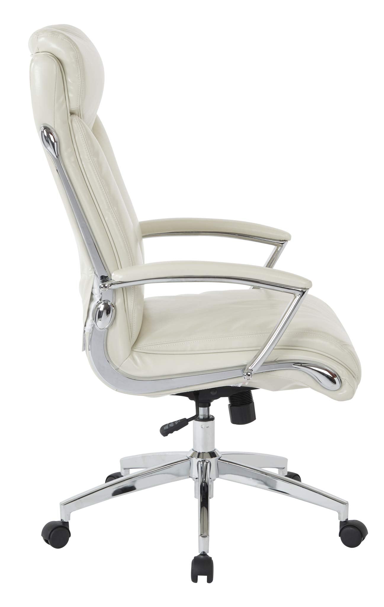 Office Star FL Series Faux Leather Executive High Back Office Chair with Adjustable Tilt and Padded Chrome Arms, Cream