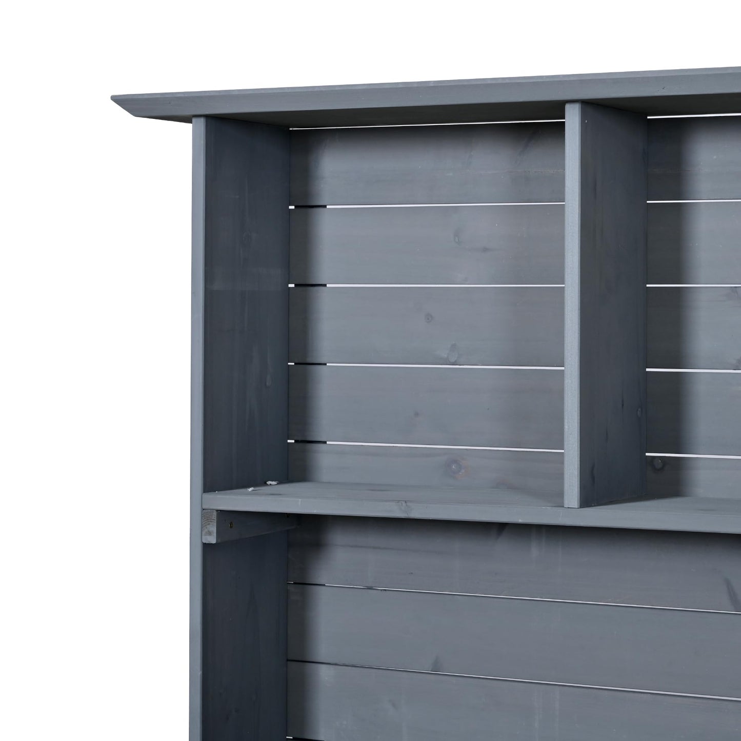 GDFStudio Preden Outdoor Storage Bench Table with Cabinet, Patio Wooden Potting Bench, Garden Storage Work Bench with Stainless Steel Top, Drawers, Cabinets, Shelves and Hooks, Kitchen Island, Gray