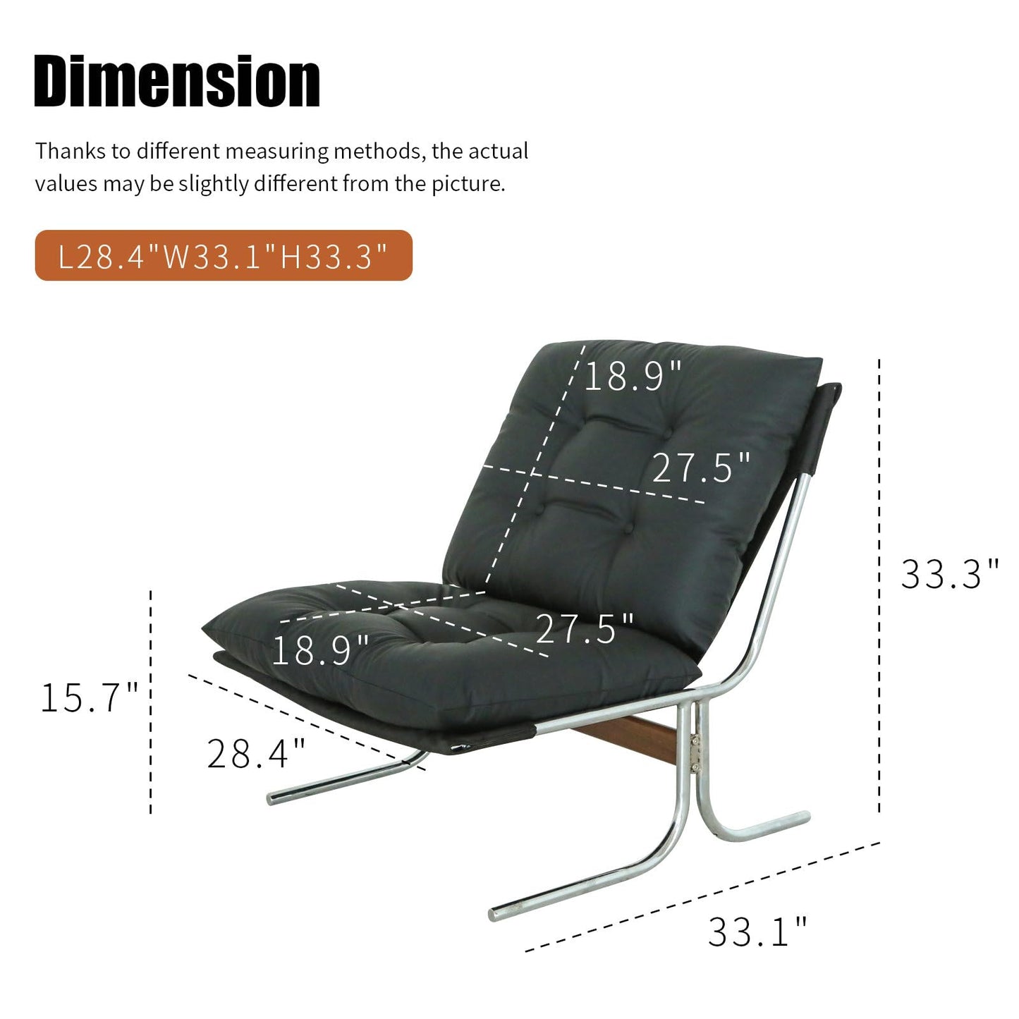 Modern Accent Chair Upholstered Lounge Chair with Chrome Metal Frame Oversized Comfy Armchair for Living Room Bedroom Home Office Reading Nook Wide Seat Sofa Chairs with Cushion Support, Black PU