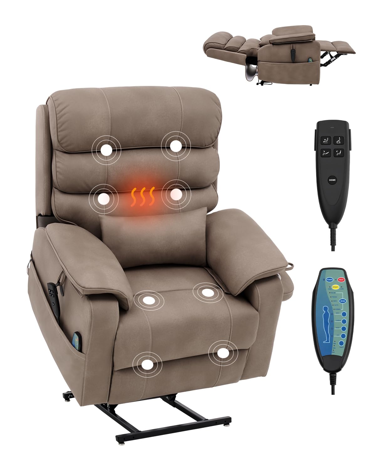 VEVOR Power Lift Recliner Chair, Dual Motor Lift Chair with Heat and Massage for Elderly, Infinite Position Adjustment Electric Recliner with a Cup Holder (Medium-Wide, Light Brown)