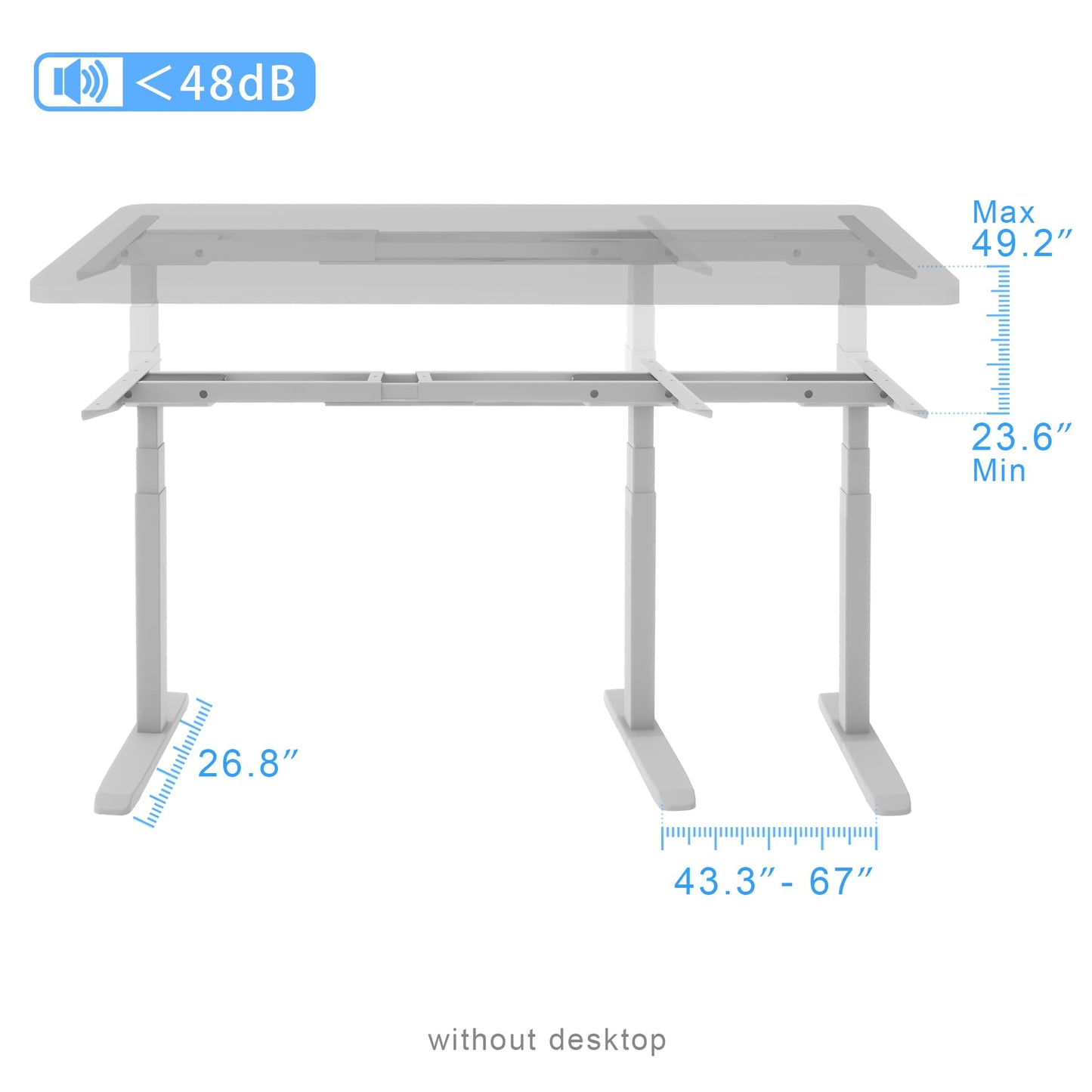 Fromann Dual Motor Standing Desk Frame 3 Stage Legs Electric Heavy Duty Sit Stand up Height Adjustable Desk Base for Home and Office (Grey)