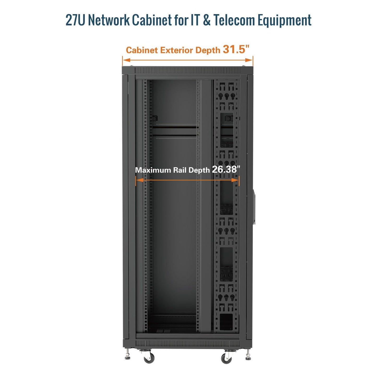 Tecmojo Network Rack Cabinet,27U Server Rack,31.5 Inch Depth,Hold Up to 1800Lbs,Lockable Cabinet with Casters and Complete Accessories,Clear Door,for Home,Office,Small Business (27U 23.6" w*31.5" d)