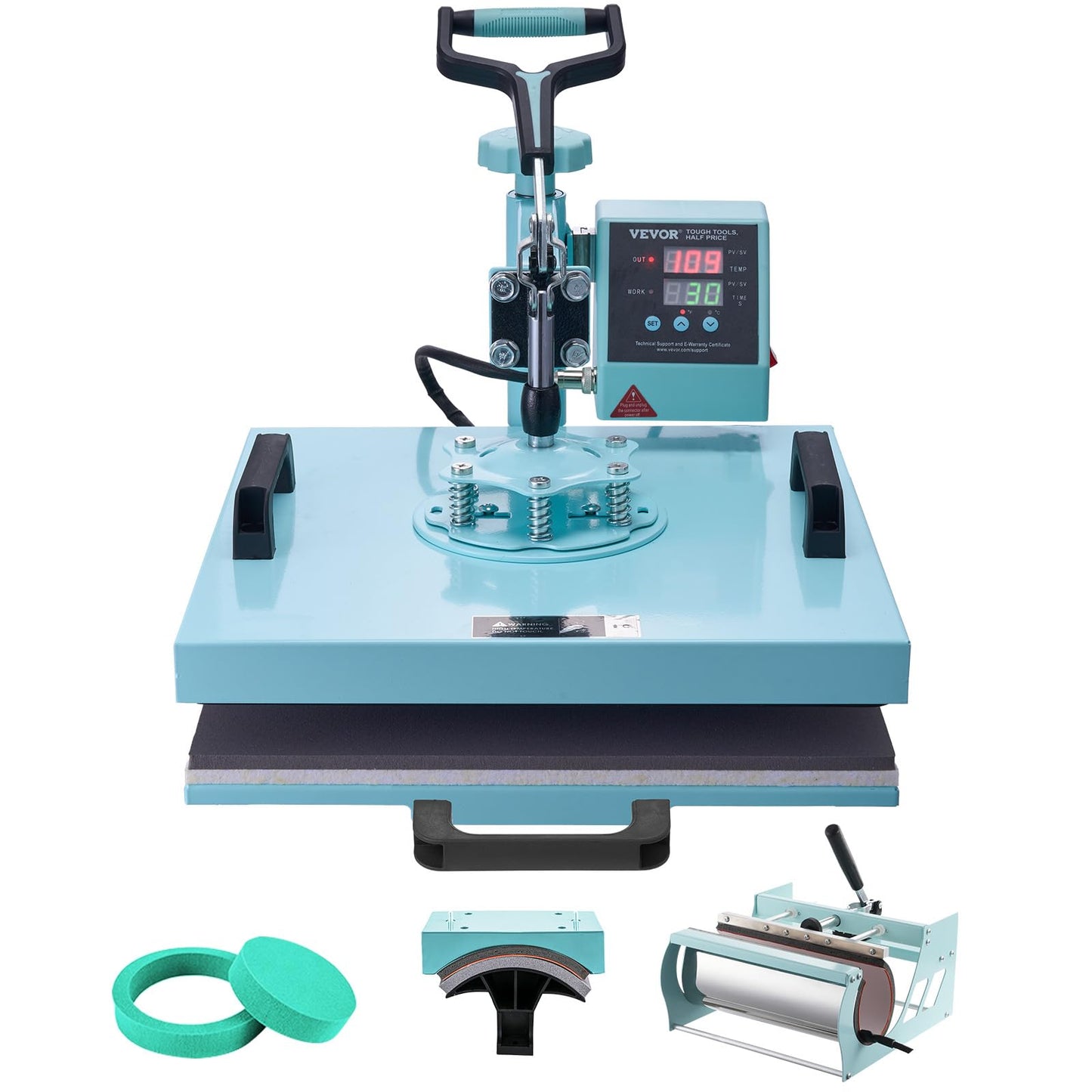 VEVOR Heat Press 15x15 inch, 5 in 1 T-Shirt Cap Hat Mug Press, Combo Tumbler Heat Press for plate Sublimation, Green
