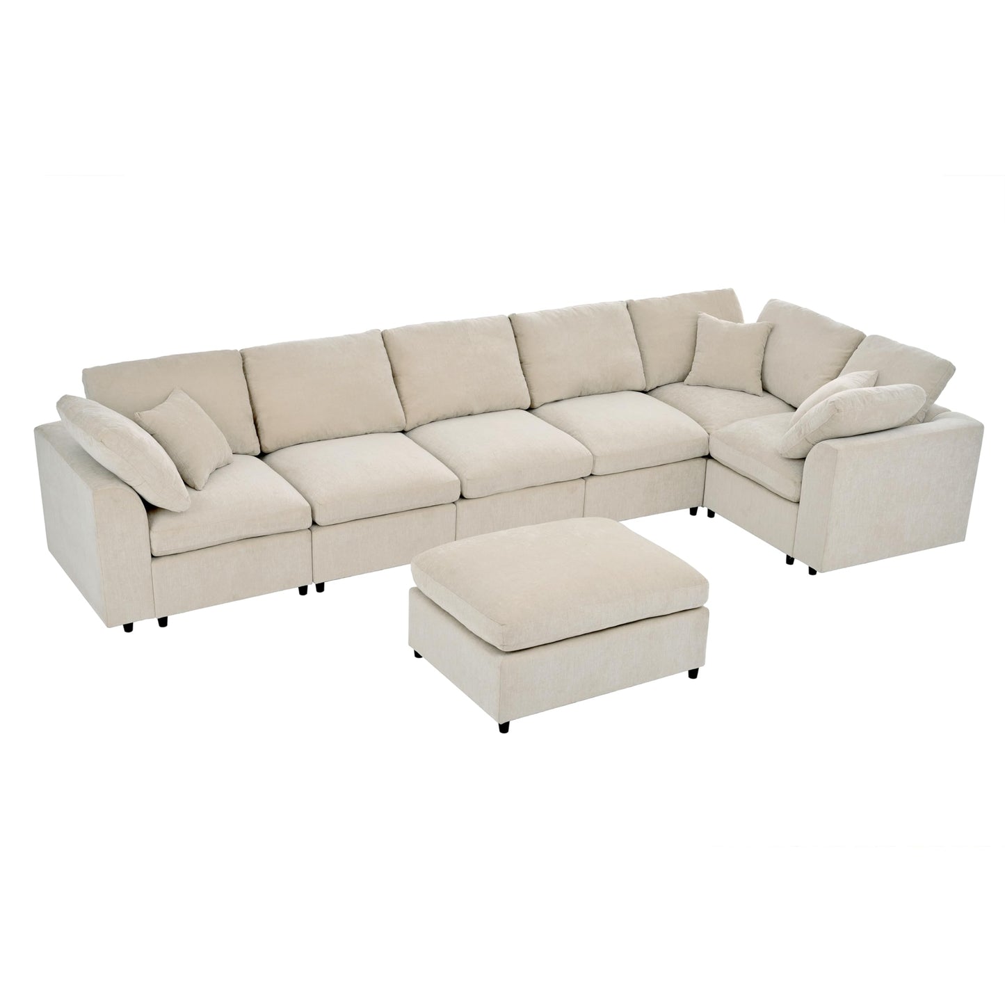 124.8" W Large Modular Sectional Sofa L Shaped Modern Couch with Ottoman, Deep Seat and Wide Chaise for Living Room, Beige
