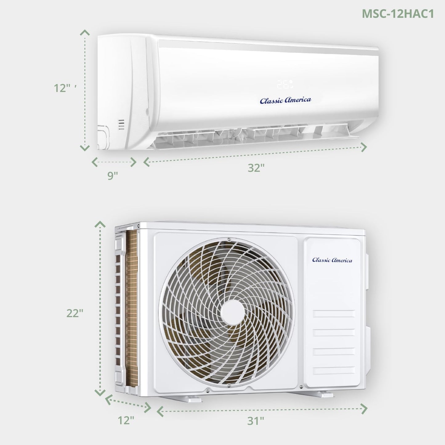 Vtronix Classic America 12000 BTU Smart Mini Split AC/Heat Pump, 19 SEER2 Inverter Ductless Wall Mount, 110/120V, Quiet 29dB, WiFi/Alexa, Pre-Charged, 16ft Line Set Kit, Up to 550 Sq Ft