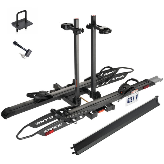 CYKE Oxen W Ebike Rack Hitch for 2 Electric Bikes – 200 lbs Heavy Duty, No-Lift Slide-Out Ramp, Fat Tire up to 5", Anti-Wobble, Foldable, Built-in License Plate Holder, 2" Receiver Car/SUV/Truck/RV