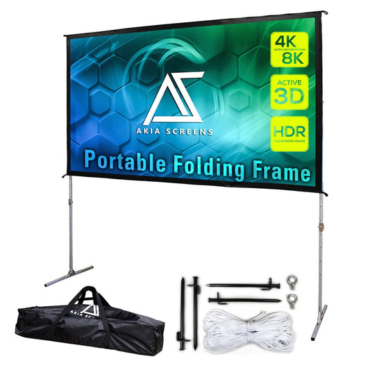 Akia 120 Inch Projector Screen with Stand and Carry Bag for Indoor & Outdoor Use – Portable Backyard Movie Display for 4K Ultra HD Viewing, Foldable Cinema Frame with Adjustable Support – AK-OS120H1.