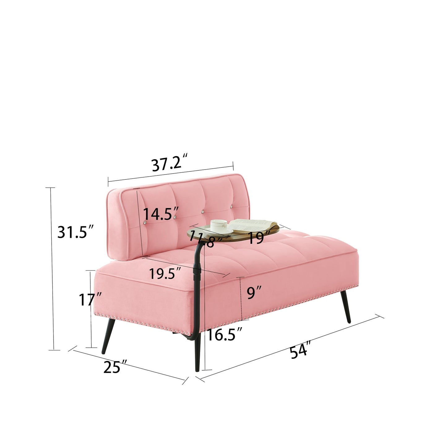 Trygoal Velvet Loveseat Sofa Couch, Futon Sofa Couch with 360° Swivel Side Table, Small Couches with Backrest and Foam Cushion for Small Spaces, Entryway Bench, Apartment, Bedroom, Pink