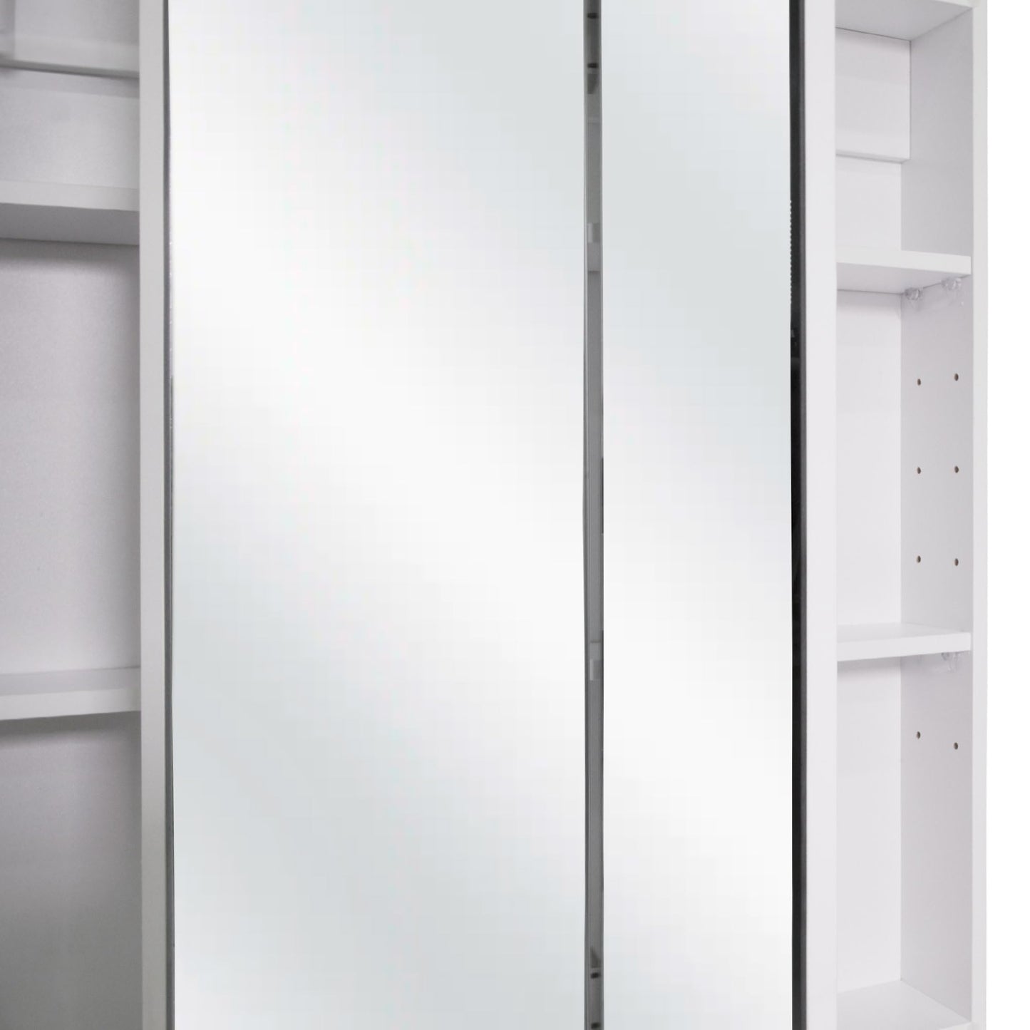 Design House Cyprus 30-in. Wide Medicine Cabinet, 3 Frameless Mirrored Doors, 2 Adjustable Shelves, Pre-Assembled, Surface or Recess Mounted, White, 30.0 in. W x 4.4 in. D x 30.0 in. H, 59749