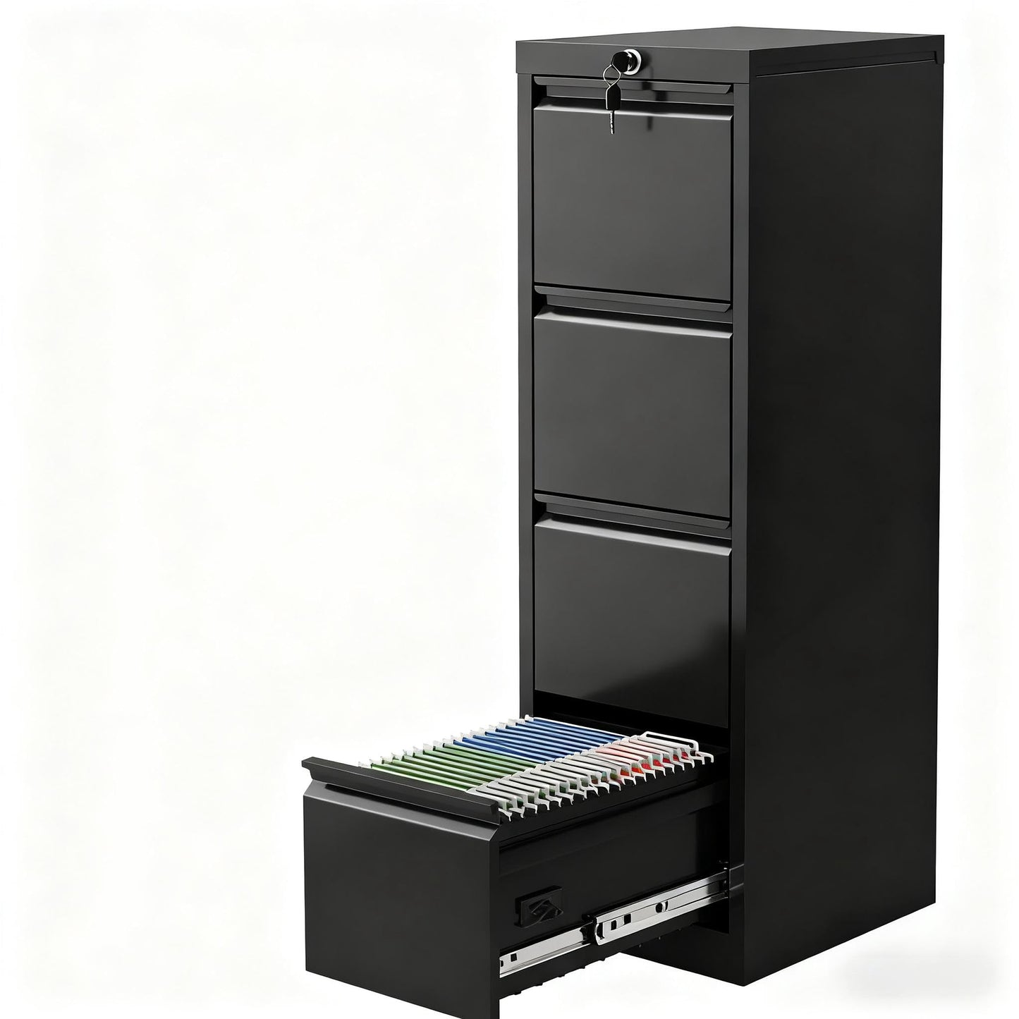 4 Drawer Metal File Cabinet with Lock, Wide Office Steel Filing Cabinet, Mobile Storage Organizer for Letter Legal Files, Home Office School Tool Storage Cabinet, Black