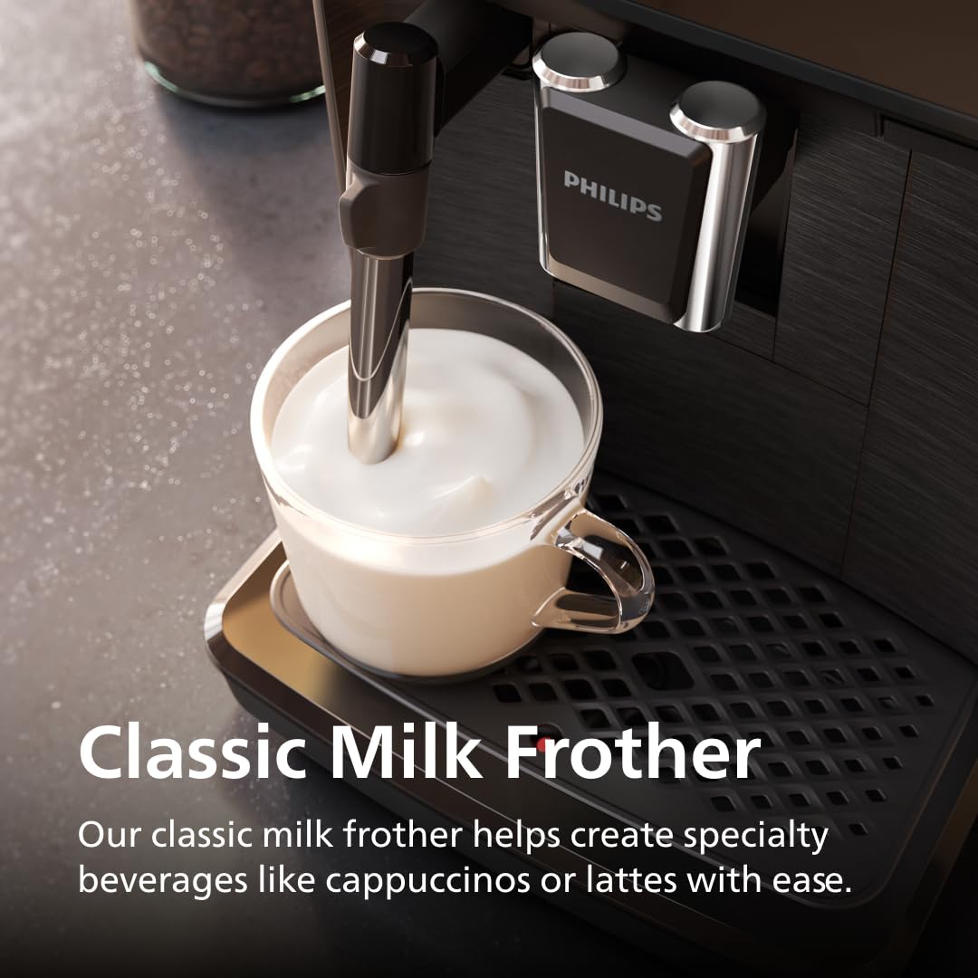 Philips 1200 Series Fully Automatic Espresso Machine, Classic Milk Frother, 2 Coffee Varieties, Intuitive Touch Display, 100% Ceramic Grinder, AquaClean Filter, Aroma Seal, Black (EP1220/04)
