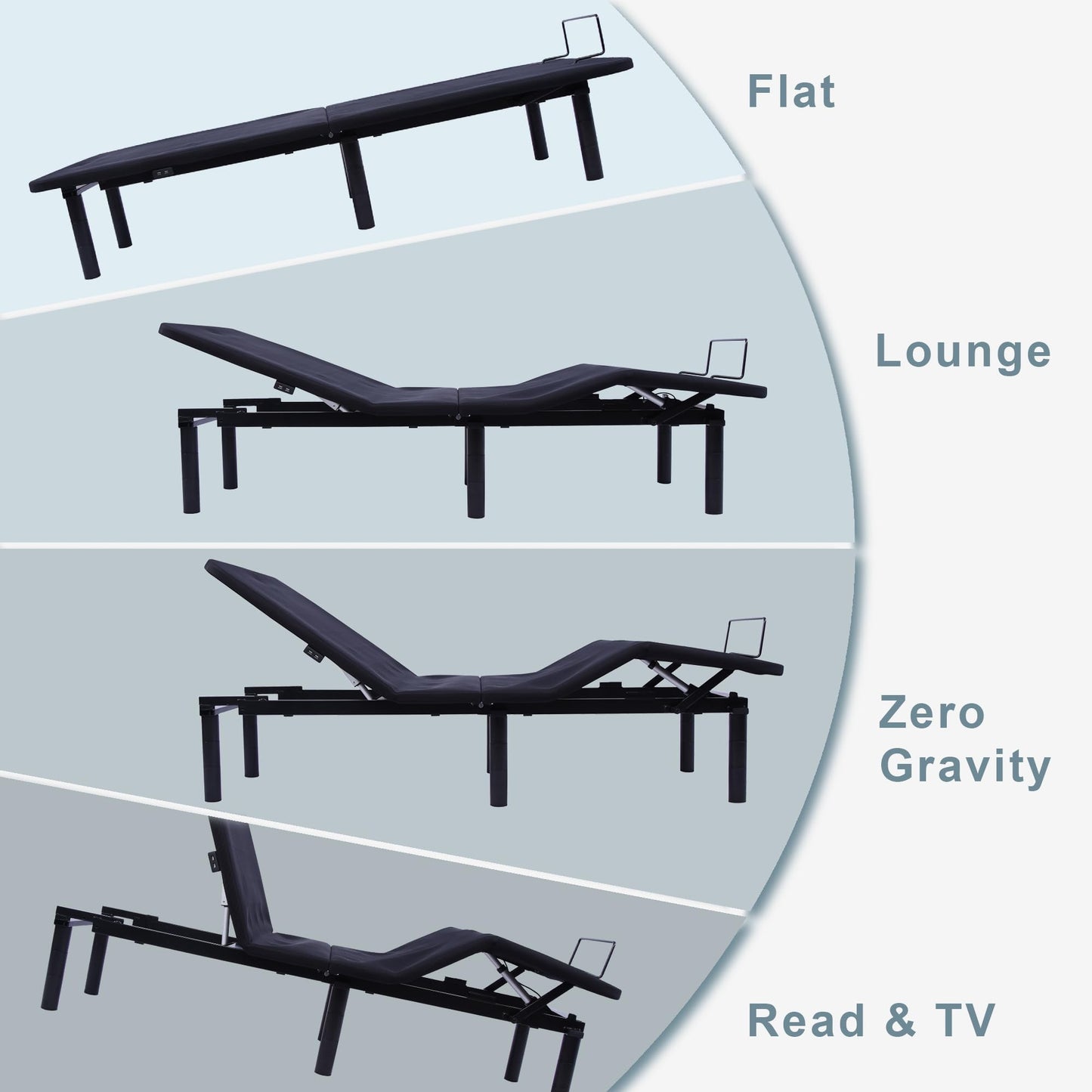 Fromann Adjustable Bed Frame Full Bed Base, Head & Foot Incline, USB Ports, Zero Gravity, Nightlight, 3-Heights Adjustable Legs, No Tools Assembly