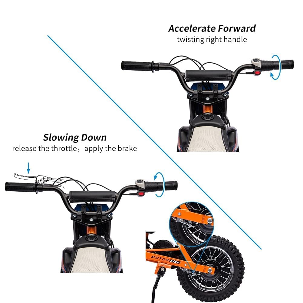 24V Kids Ride On Electric Motorcycle,250W Motor 13.6MPH Fast Speed Dirt Bike,Leather Seat Battery Powered Off-Road Bike,Twist Grip Throttle,Metal Suspension,Air-Filled Tires,for Teens